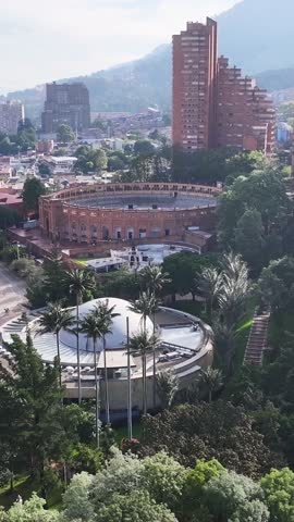 Bicentenario Park In Bogota District Capital Colombia. Aerial View Of Green Space Surrounded By Lush Forest Trees. Business Sky Clouds Downtown Cityscape. Backgrounds Panoramic City.