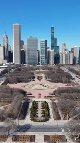Grant Park In Chicago Illinois United States. Amazing Skysrapers And Traffic On Street Viewed From Above. Construction Landscape Company Building Stunning. Company Building. Chicago Illinois.