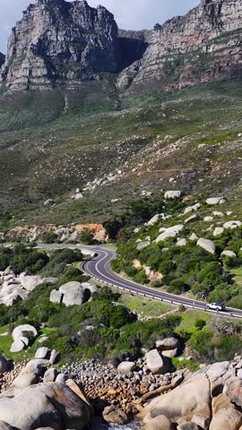 Coast Road In Cape Town Western Cape South Africa. Bird Eye View Of A Amazing Coastal Beach In The Summer Holiday. Metropolitan Landscape Panoramic City View Amazing. Urban Panoramic City View Town.