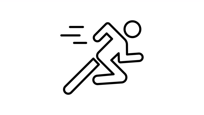 Professional 4K animation of a running person icon with a smooth black line drawing reveal. This minimalist outline animation on a transparent background is perfect for fitness apps and sports branding.