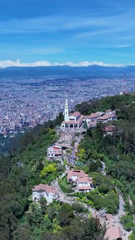 Monserrate Sanctuary In Bogota Cundinamarca Colombia. Bird Eye View Of Church Standing Tall Amidst Beautiful Scenery. Industrial Landscape Company Building Amazing. Industrial Town.