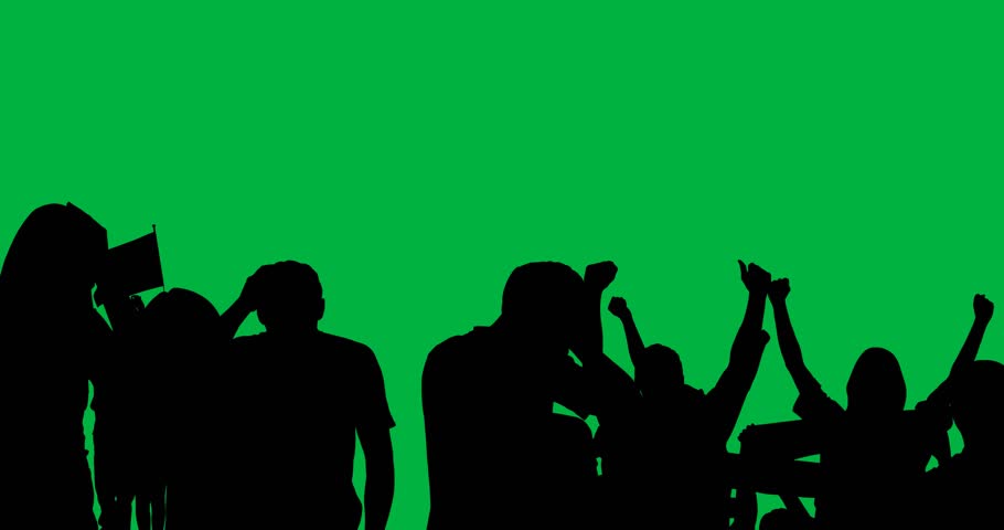Digital animation of silhouette of fans celebrating against white background. sports tournament and competition concept