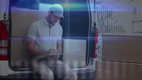 Animation of data processing over caucasian male courier. business, technology and delivery services concept digitally generated video. - Powered by Shutterstock - Get 15% off with code: PIKWIZARD15