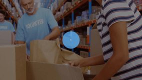 Animation of network of connections over three diverse volunteers in warehouse. global shipping, delivery, business, data processing and technology concept digitally generated video. - Powered by Shutterstock - Get 15% off with code: PIKWIZARD15