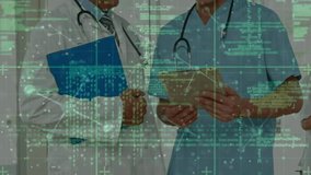 Animation of dna structure and data processing over mid section of male health worker and doctor. Medical healthcare and technology concept - Powered by Shutterstock - Get 15% off with code: PIKWIZARD15