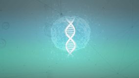 Animation of dna strand and brain over communication network and data processing. Global communication, research, medical services, data and digital interface concept digitally generated video. - Powered by Shutterstock - Get 15% off with code: PIKWIZARD15
