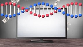 Animation of statistics on computer screen with dna strand and american dollar bills. Global business, finance and science concept digitally generated video. - Powered by Shutterstock - Get 15% off with code: PIKWIZARD15