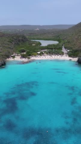 Daaibooi Beach In Willemstad Netherlands Curacao. Breathtaking Aerial View Of A Lush Tropical Coastline Scenery. Shore Horizon Beach Sea. Seaside Tropical Environment. Willemstad Netherlands.