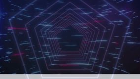 Animation of glowing neon geometrical shapes and tap here over dark background. Background and movement concept digitally generated video. - Powered by Shutterstock - Get 15% off with code: PIKWIZARD15