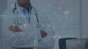 Animation of network of connections over caucasian male doctor smiling. Global medicine and digital interface concept digitally generated video. - Powered by Shutterstock - Get 15% off with code: PIKWIZARD15