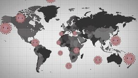 Animation of covid cell over world map and data processing. Global covid pandemic concept digitally generated video. - Powered by Shutterstock - Get 15% off with code: PIKWIZARD15