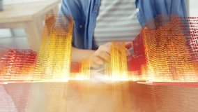 Animation of 3d building structures over mid section of caucasian woman using digital tablet. Modern architectural business technology concept - Powered by Shutterstock - Get 15% off with code: PIKWIZARD15