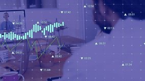Animation of financial data processing over business people working in office. Global computing, finance, business and data processing concept digitally generated video. - Powered by Shutterstock - Get 15% off with code: PIKWIZARD15