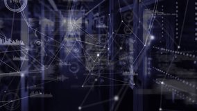 Animation of icons and dots connected with lines, graphs and soundwaves over server room. Digital composite, multiple exposure, communication, report, finance, technology and network server concept. - Powered by Shutterstock - Get 15% off with code: PIKWIZARD15
