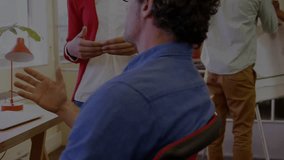 Animation of financial data processing over diverse business people in office. Global finance, business, connections, computing and data processing concept digitally generated video. - Powered by Shutterstock - Get 15% off with code: PIKWIZARD15