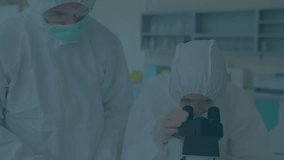 Animation of scientific data processing over asian female scientist in laboratory. Global science, connections, computing and data processing concept digitally generated video. - Powered by Shutterstock - Get 15% off with code: PIKWIZARD15