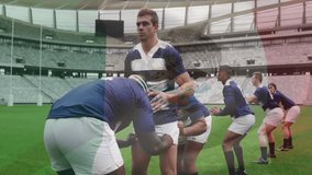 Hooker tossing rugby ball into lineout lifters hoisting jumper catching, receiver passing for drill. Athletics, teamwork, strategy, sport, competition, training, outdoors - Powered by Shutterstock - Get 15% off with code: PIKWIZARD15