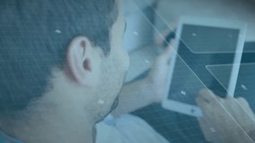 Animation of scope with data processing over caucasian businessman using tablet. Global connections, business, finance, computing and data processing concept digitally generated video. - Powered by Shutterstock - Get 15% off with code: PIKWIZARD15