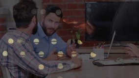 Animation of statistical data processing over diverse colleagues discussing together in meeting room. Business data technology concept - Powered by Shutterstock - Get 15% off with code: PIKWIZARD15