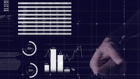 Animation of data processing over hand holding tennis racket on black background. Technology, computing and digital interface concept digitally generated video. - Powered by Shutterstock - Get 15% off with code: PIKWIZARD15