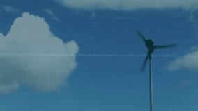 Animation of globe and data processing over wind turbine. Global wind energy, environment, business, finances, computing and data processing concept digitally generated video. - Powered by Shutterstock - Get 15% off with code: PIKWIZARD15