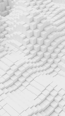 Ripples on grid of white blocks abstract background. Loop of waves of square columns. Voxel noise backdrop. Vertical video