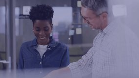 Animation of network of connections over diverse colleagues discussing work in office. Global business, communication, connections and digital interface concept digitally generated video. - Powered by Shutterstock - Get 15% off with code: PIKWIZARD15