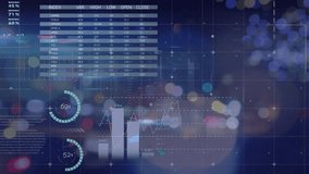 Animation of data processing on charts and graphs over bokeh city street at night. Network, data, business, finance, digital interface and communication, digitally generated video. - Powered by Shutterstock - Get 15% off with code: PIKWIZARD15