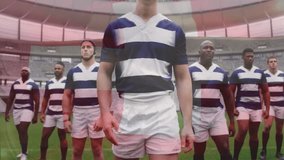 Animation of flag of switzerland over diverse rugby players on field. Global sports, competition, computing and data processing concept digitally generated video. - Powered by Shutterstock - Get 15% off with code: PIKWIZARD15