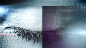 Close-up of human eye with digital interface and data overlay animation. Technology, futuristic, innovation, analytics, cyberspace, biometric - Powered by Shutterstock - Get 15% off with code: PIKWIZARD15