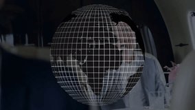 Two business men presenting financial data in conference room, showing holographic digital globe. Technology, collaboration, innovation, futurism, communication, data visualization, enterprise - Powered by Shutterstock - Get 15% off with code: PIKWIZARD15