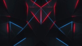 Dark futuristic low poly surface background with the gentle motion of black polygonal shapes and glowing red and blue neon light beams. HD and looping technology background animation. - Powered by Shutterstock - Get 15% off with code: PIKWIZARD15