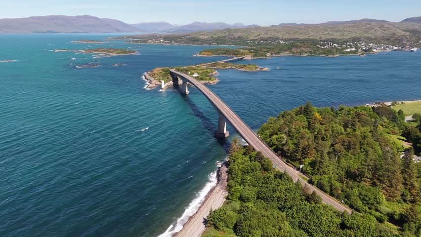 Aerial view of Skye Bridge leading to Isle of Skye, Scotland, United Kingdom