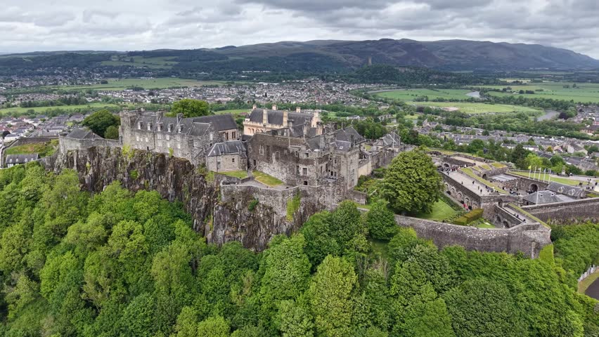Drone shot of Stirling Castle on Castle Hill, Scotland, United Kingdom