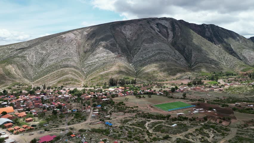 Eroded mountainside above town of Toro Toro Bolivia, aerial view