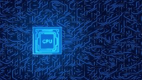 Glowing Blue CPU Processor on Digital Circuit Board. Computer Microchip Technology Loop. - Powered by Shutterstock - Get 15% off with code: PIKWIZARD15