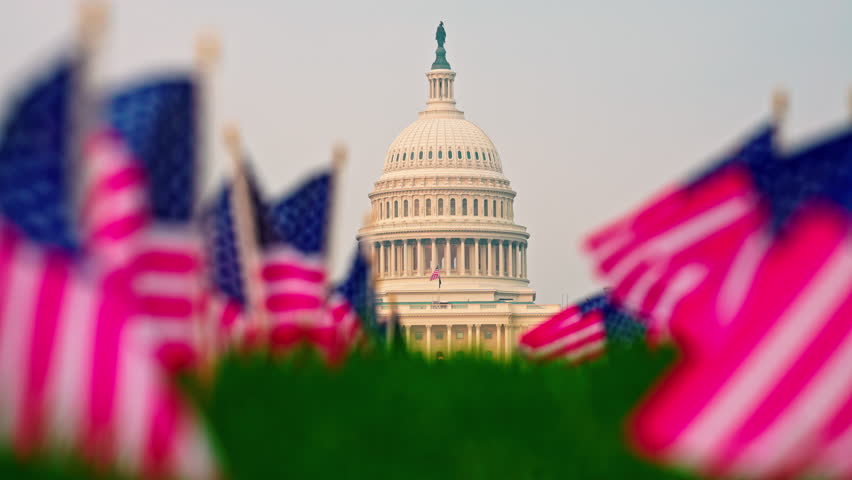 Capitol dome federal government symbol. American patriotism at Capitol building. Washington DC government and congress. United States congress senate house. Capitol Hill historic federal law.
