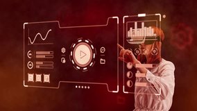 Promo video. Businesswoman interacting with virtual reality data interface. Concept of modern workplace technology, immersive collaboration, digital leadership and innovative business processes. - Powered by Shutterstock - Get 15% off with code: PIKWIZARD15