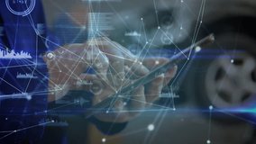 Animation of connections over hands of caucasian male doctor using tablet. science, health, medicine, connections and technology concept digitally generated video. - Powered by Shutterstock - Get 15% off with code: PIKWIZARD15