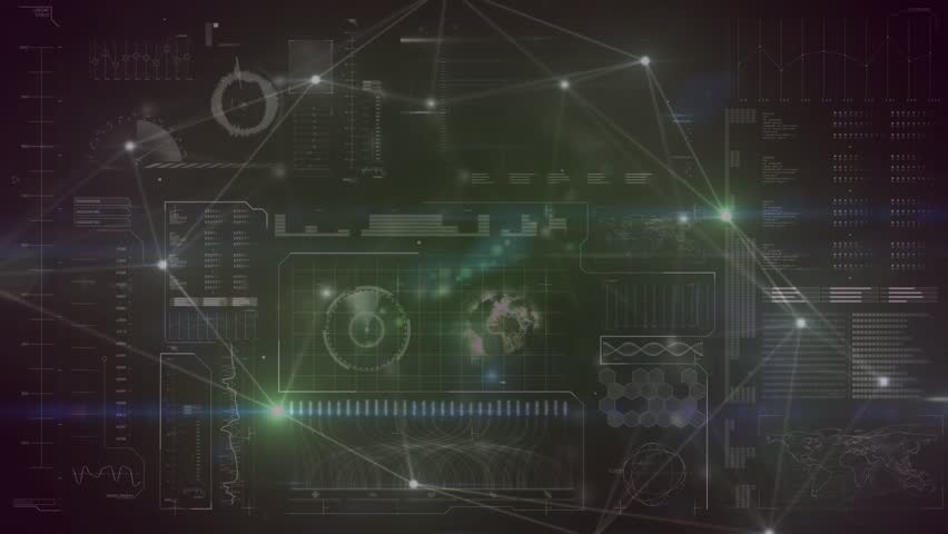 Animation of connections and data processing on digital screen. Global network, connections, data processing and digital interface concept digitally generated video.