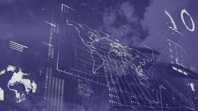 Animation of data processing and world map over cityscape. Global technology, computing and digital interface concept digitally generated video. - Powered by Shutterstock - Get 15% off with code: PIKWIZARD15