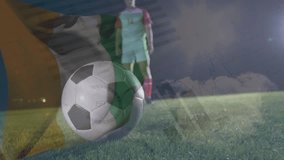 Animation of financial data processing over football player. Global sport and data processing concept digitally generated video. - Powered by Shutterstock - Get 15% off with code: PIKWIZARD15