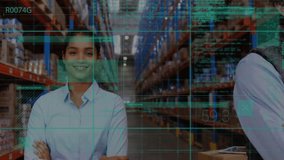 Animation of network of connections over diverse group of warehouse workers. Global financial data processing concept digital generated video. - Powered by Shutterstock - Get 15% off with code: PIKWIZARD15