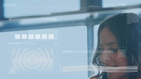 Animation of scope scanning and data processing over woman in vr headset. Global finances business data processing digital interface and technology concept digitally generated video. - Powered by Shutterstock - Get 15% off with code: PIKWIZARD15