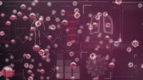Animation of covid 19 virus cells over data processing on red background. global medicine and technology during covid 19 pandemic concept digitally generated video. - Powered by Shutterstock - Get 15% off with code: PIKWIZARD15