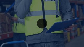 Animation of network of connections with icons over diverse workers in warehouse. global business, connections and digital interface concept digitally generated video. - Powered by Shutterstock - Get 15% off with code: PIKWIZARD15