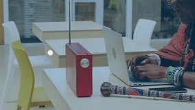 Animation of globe with network over african american man in ethnic clothes using smartphone. global connections, networks and technology concept digitally generated video. - Powered by Shutterstock - Get 15% off with code: PIKWIZARD15