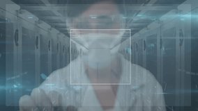 Animation of caucasian woman using touchscreen over diverse data and servers in background. data processing, digital interface and technology concept digitally generated video. - Powered by Shutterstock - Get 15% off with code: PIKWIZARD15