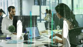 Animation of network of connections and world map over african american woman using laptop at office. Global networking and business technology concept - Powered by Shutterstock - Get 15% off with code: PIKWIZARD15