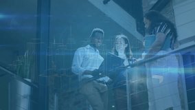 Animation of network of connections with icons over diverse group of business people. Global business, finances, data processing and digital interface concept digitally generated video. - Powered by Shutterstock - Get 15% off with code: PIKWIZARD15